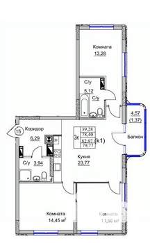 3-к квартира, вторичка, 80м2, 2/9 этаж
