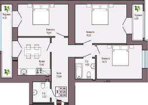 3-к квартира, вторичка, 88м2, 9/10 этаж