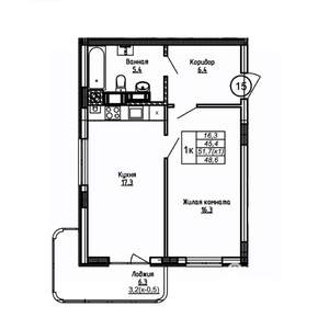 1-к квартира, вторичка, 49м2, 3/9 этаж