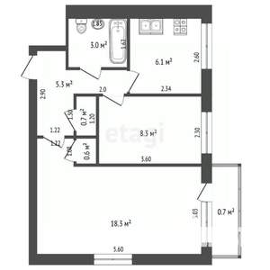 2-к квартира, вторичка, 42м2, 5/5 этаж