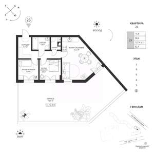 2-к квартира, вторичка, 82м2, 2/7 этаж