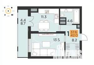 1-к квартира, вторичка, 38м2, 12/16 этаж