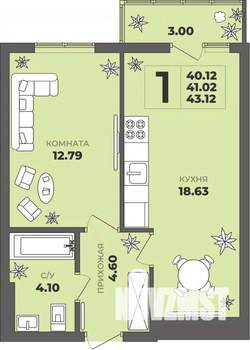 1-к квартира, строящийся дом, 41м2, 6/8 этаж
