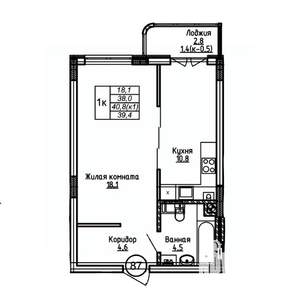 1-к квартира, вторичка, 39м2, 1/9 этаж