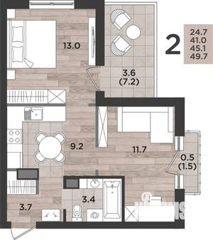 2-к квартира, вторичка, 45м2, 2/14 этаж
