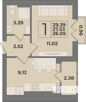 1-к квартира, вторичка, 29м2, 9/9 этаж