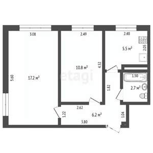 2-к квартира, вторичка, 42м2, 1/5 этаж