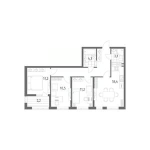 3-к квартира, строящийся дом, 75м2, 3/8 этаж