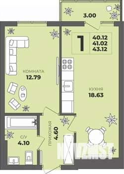 1-к квартира, вторичка, 41м2, 4/8 этаж