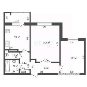 2-к квартира, вторичка, 51м2, 4/8 этаж