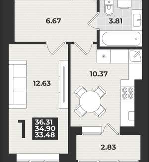 1-к квартира, вторичка, 36м2, 3/9 этаж