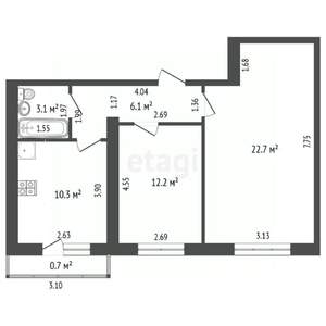 2-к квартира, вторичка, 54м2, 5/8 этаж