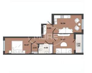 2-к квартира, вторичка, 65м2, 3/8 этаж