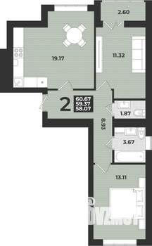 2-к квартира, вторичка, 61м2, 6/9 этаж