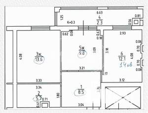 2-к квартира, вторичка, 52м2, 7/7 этаж