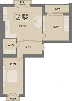 2-к квартира, вторичка, 69м2, 9/9 этаж