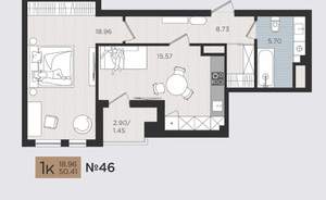 1-к квартира, строящийся дом, 50м2, 2/10 этаж