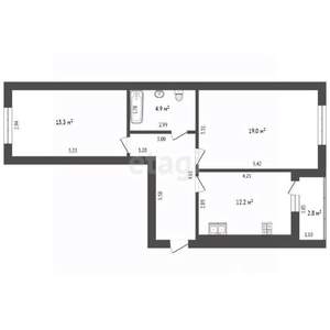 2-к квартира, вторичка, 65м2, 8/9 этаж