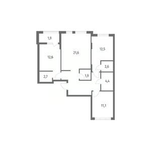 3-к квартира, строящийся дом, 85м2, 5/8 этаж