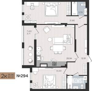 2-к квартира, строящийся дом, 90м2, 3/10 этаж