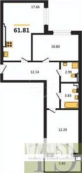 2-к квартира, вторичка, 62м2, 2/4 этаж