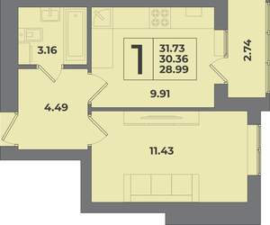 1-к квартира, вторичка, 32м2, 4/9 этаж