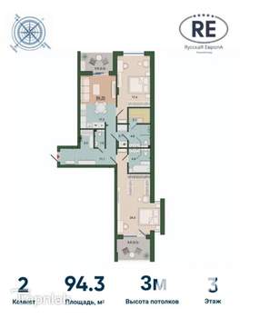 2-к квартира, вторичка, 94м2, 3/10 этаж