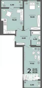 2-к квартира, вторичка, 63м2, 6/8 этаж