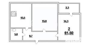 2-к квартира, сданный дом, 61м2, 1/9 этаж