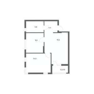 2-к квартира, строящийся дом, 55м2, 2/18 этаж