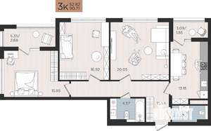 3-к квартира, строящийся дом, 91м2, 7/10 этаж