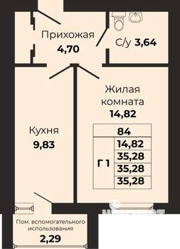 1-к квартира, вторичка, 35м2, 3/9 этаж
