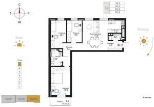 3-к квартира, строящийся дом, 86м2, 7/7 этаж