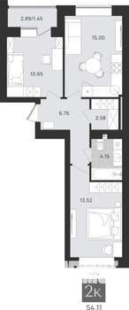 2-к квартира, вторичка, 54м2, 2/9 этаж