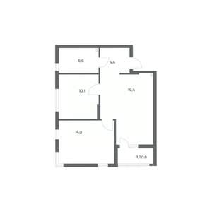 2-к квартира, строящийся дом, 55м2, 3/18 этаж