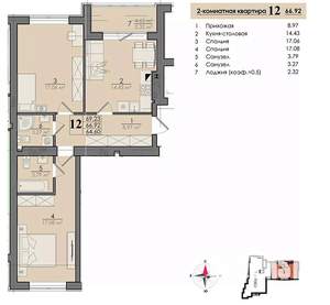 2-к квартира, вторичка, 67м2, 3/4 этаж