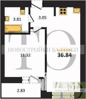 1-к квартира, вторичка, 37м2, 4/9 этаж