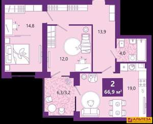 2-к квартира, вторичка, 67м2, 3/4 этаж