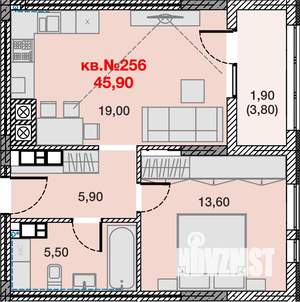 1-к квартира, вторичка, 46м2, 13/15 этаж