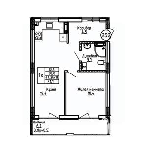 1-к квартира, вторичка, 41м2, 6/9 этаж