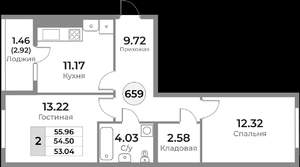 2-к квартира, вторичка, 55м2, 8/10 этаж