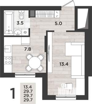 1-к квартира, вторичка, 30м2, 1/12 этаж