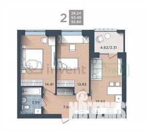 2-к квартира, вторичка, 56м2, 2/4 этаж