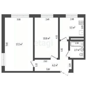 2-к квартира, вторичка, 42м2, 1/5 этаж