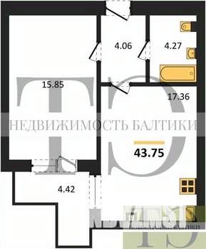 1-к квартира, вторичка, 44м2, 9/9 этаж