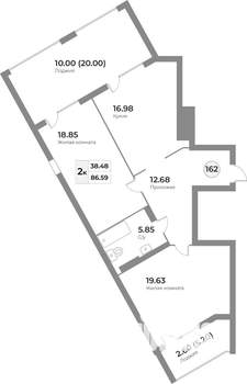2-к квартира, вторичка, 87м2, 3/7 этаж