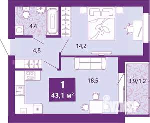 1-к квартира, вторичка, 43м2, 4/4 этаж