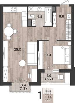 1-к квартира, вторичка, 50м2, 6/12 этаж