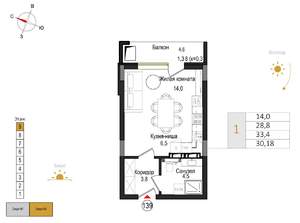 1-к квартира, вторичка, 30м2, 9/9 этаж