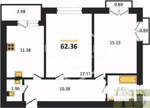 2-к квартира, вторичка, 62м2, 6/9 этаж
